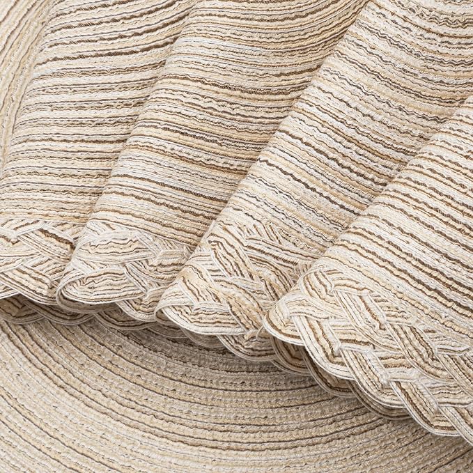 SHACOS Round Placemats Set of 4 Boho Braided Border 15 inch Circle Place Mats Washable Fabric Table Mats for Kitchen Dining Table, Ivory