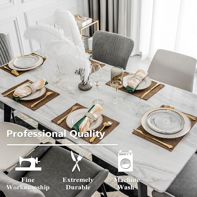 Home Brilliant Cloth Placemats Set of 4 Heat Resistant Dining Table Place Mats Linen Kitchen Table Mats, Brown