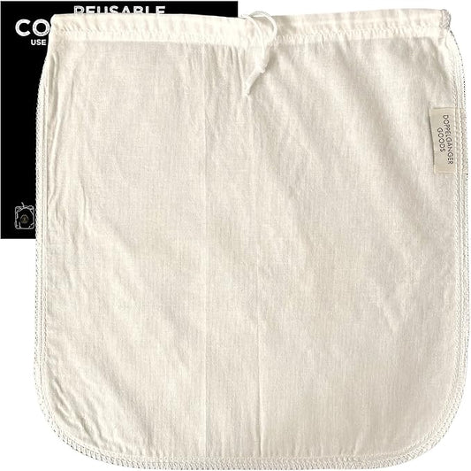 (1-Pack, Large 12in x 12in) Organic Cotton Cold Brew Coffee Bag - Designed in California - Reusable Coffee Filter with EasyOpen Drawstring Cold Brew Maker for Pitchers, Mason Jars, & Toddy Systems