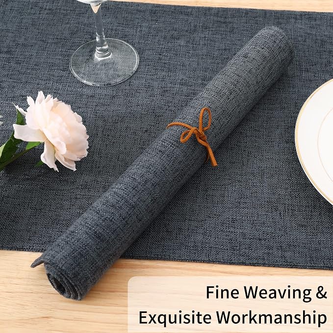 Homaxy Cloths Placemats for Dining Table Set of 6, Heat Resistant Washable Cotton Linen Blend Table Mats, Easy to Clean Place Mats for Indoor Outdoor Party Kitchen Decoration, 13" x 19", Charcoal Gray