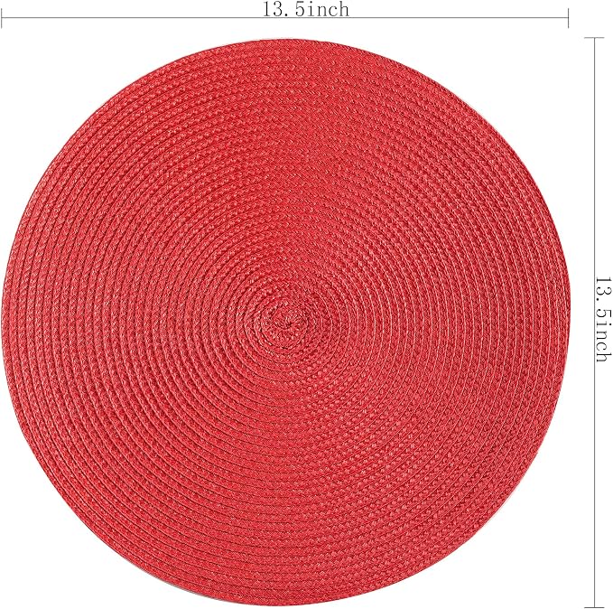 Round Placemats, Crossweave Heat Resistant Classic Woven Round Place Mats Diameter 13.5 inch for Kitchen Table Set of 6 (Red)