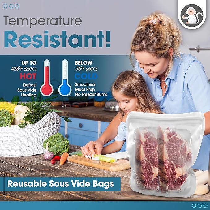 Albino Monkey Reusable Silicone Food Storage Bag XXL 1 Gallon (135 oz) - Leakproof Airtight Stand-Up Freezer Bag for Meal Prep, Sous Vide, BPA-Free, Dishwasher Safe (Clear, 1-Pack)