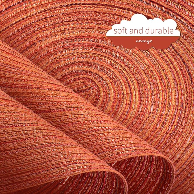 FunWheat Round Braided Placemats Set of 4 Place mats for Dining Tables Woven Heat Resistant Table Mats 15 inch for Fall(Orange,4pcs)