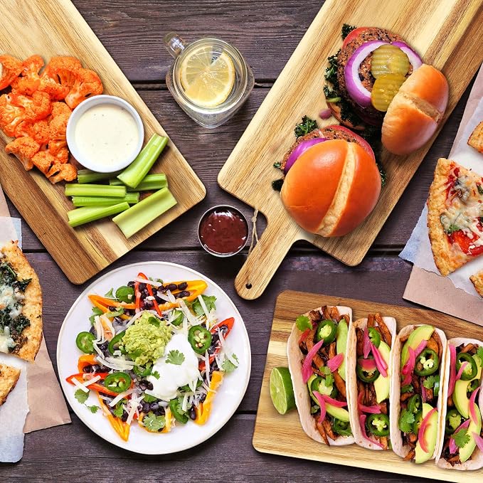 Patelai 6 Pcs Cutting Board Set with Handles 21.5 x 8.75 Inch Laser Engraving Wooden Charcuterie Kitchen Plain Serving Chopping Board Bulk for DIY Housewarming