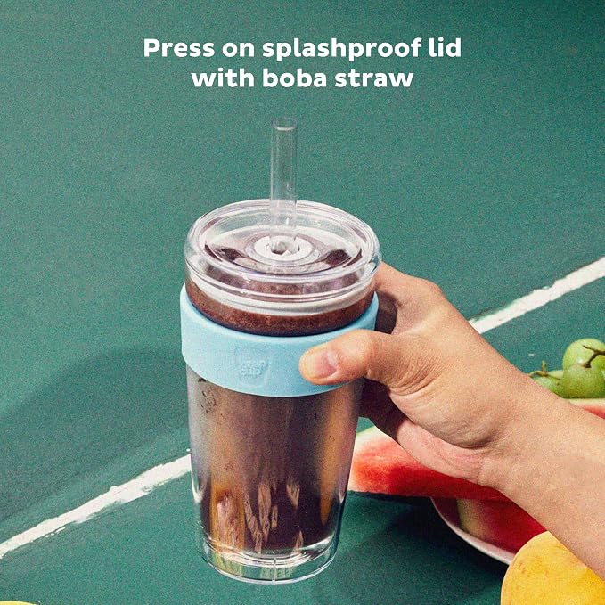 KeepCup Cold Cup - Longplay Double wall Glass Ice Coffee Tumbler with Lid and Straw - 16oz (454ml) - Cloud