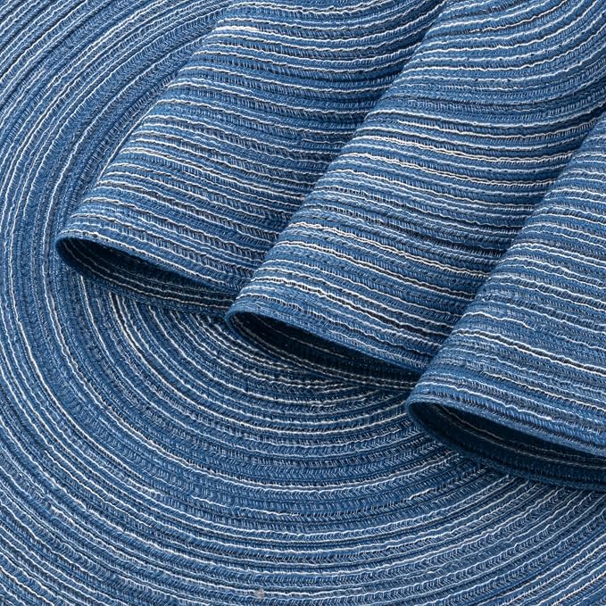 Winknowl Round Braided Placemats Set of 8 Washable Woven Heat Resistant Table Mats for Kitchen Dining Tables 15 inch Round Place Mats (Seascape Blue,8)