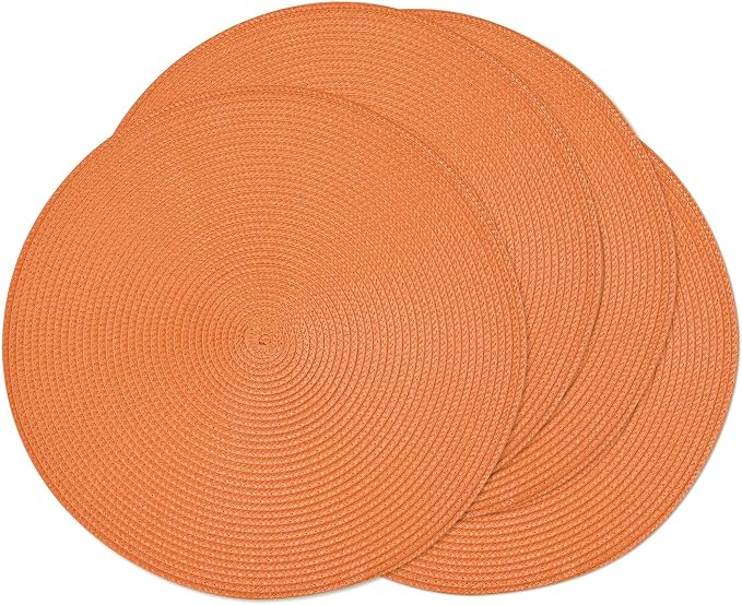 Feuille Round Braided Placemats Set of 4 Place Mats for Dining Table Woven Washable Non-Slip Table Mats 13.5 Inch Orange 4pcs