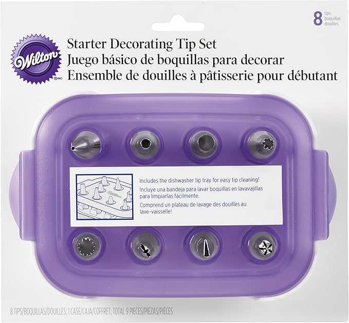 Wilton Piping Tips Set, Cake Decoration Stainless Steel Piping Tips With Carrying Case, Frosting Tips 9-Piece Baking Supplies (Purple)