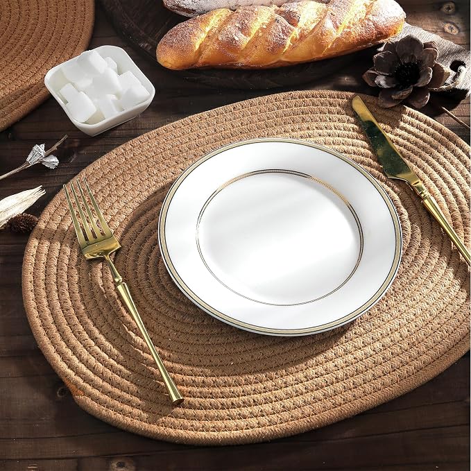 fanquare Khaki Cotton Placemats for Farmhouse Table Decoration Braided Cotton Rope Place Mats for Kitchen Dining Round Woven Table Mats Set of 6