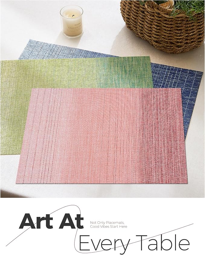 Leetaltree Gradient Pink Woven Placemats Set of 24 - Heat Resistant Non-Slip Place mats for Dining Table, Washable Durable PVC Vinyl Woven Table Mats(Gradient Pink, 24)