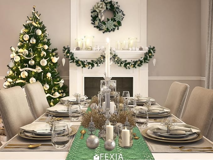 FEXIA Green Table Runner with Tassels for Summer Decor 72 Inches Long Macrame Table Runner for Home Decor Farmhouse Rustic Table Runner for Dining Bedroom Decorations (12x72 Inches)
