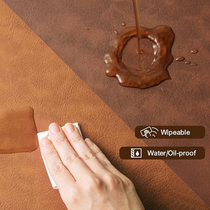 Placemats Set of 4, DOLOPL Reversible Dual-Color Faux Leather Place Mats 17"x11.8"– Waterproof, Heat Resistant, Washable & Wipeable, Luxury Retro Style for Kitchen Dining Table (Reddish Brown & Brown)