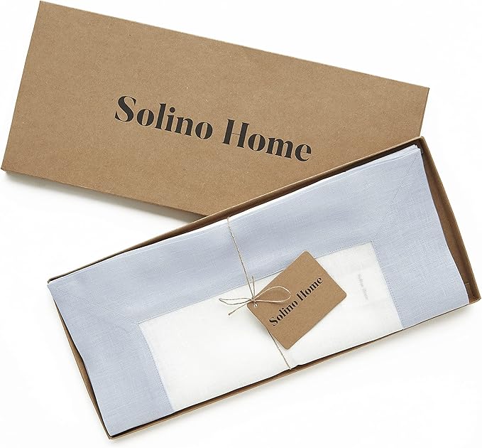 Solino Home 100% Pure Linen Table Runner 14x90 Inch – Light Blue & White, Oeko-TEX Certified, Spring & Summer Table Runner for Dining Table, Handcrafted Farmhouse Décor - Contempo