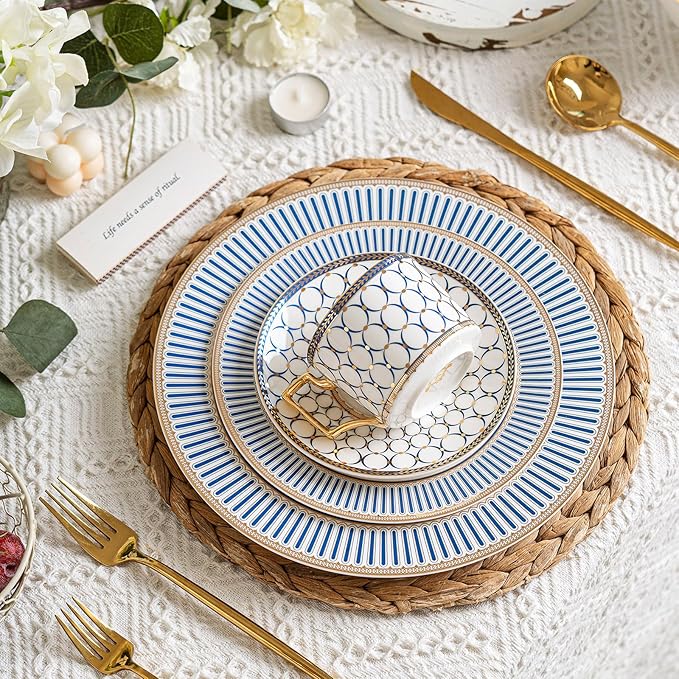 CwlwGO-European Bone China Tea Cup Sets, Blue and White Porcelain Tea Cups and Saucers Service for 4,Tea Sets For Women Party or Gifts Giving.