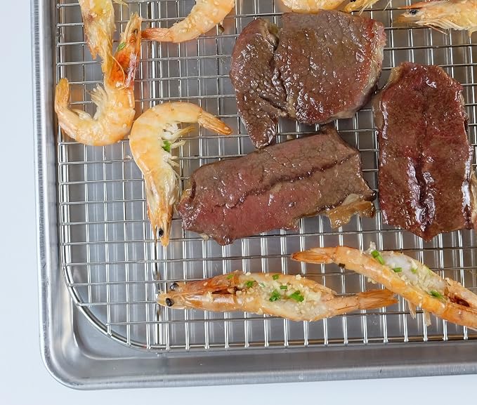 100% 304 Stainless Steel Cooling Rack and Wire Grate For Full Size Sheet Bun Pan,Real Heavy Duty 3.20LB, Roasting,Drying,Commercial Quality, Healthy Material