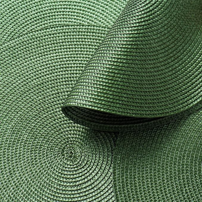 AHHFSMEI Round Placemats Set of 6 Heat Resistant Washable Non-Slip Woven Braided Table Mats for Dining Table Kitchen & Home Decor (Olive Green)