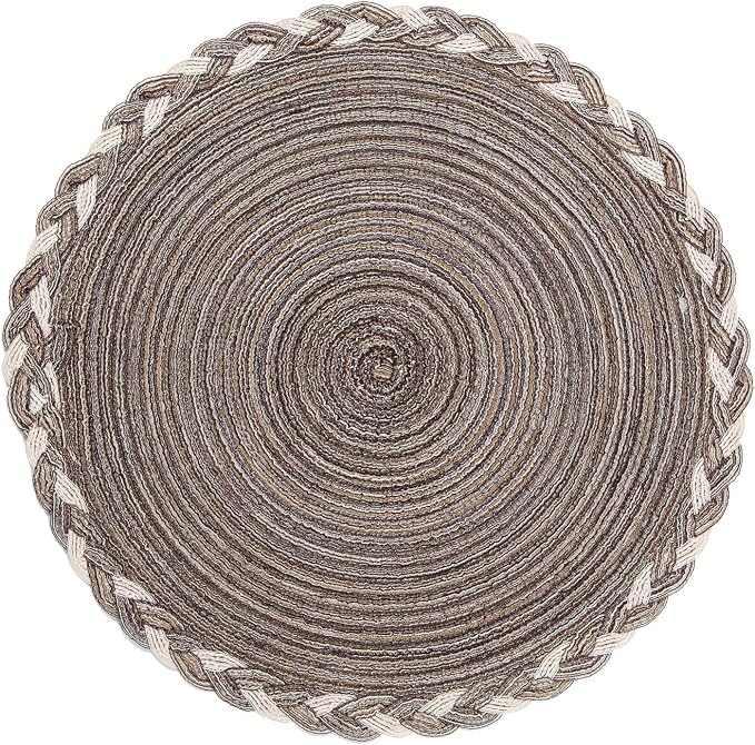 SHACOS Round Placemats Set of 6 Braided Glitter Round Table Placemats 15 inch for Wedding Holiday Party (Multicolor - Light Coffee, 6)