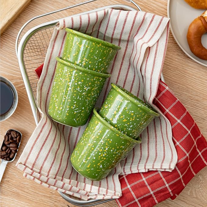 Coffee Cups 10oz Set of 4, Ceramic Coffee Mugs with No Handle for Tea, Latte, Cappuccino, Mocha, Cocoa, Stackable, Drip-Free, Lead-Free, Microwave and Dishwasher Safe, Green
