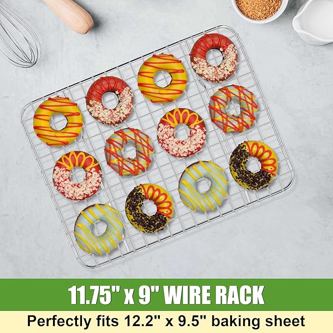 Homikit 3 Pack Cooling Rack Set, 12" x 9" Stainless Steel Baking Rack for Bacon Bread Pizza, Metal Wire Oven Racks for Cooking Roasting Fit Quarter Sheet Pan, Rust Free & Dishwasher Safe