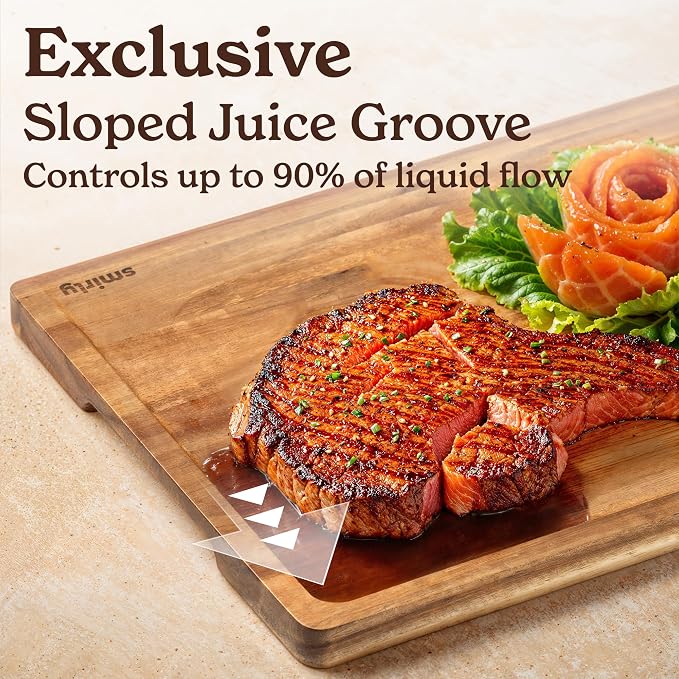 SMIRLY Acacia Wood Cutting Board for Kitchen - Wood Cutting Board for Meal Prep, Serving, Charcuterie - Kitchen Gadgets, House Warming Gift - Small Wooden Chopping Board Non Toxic - 1 Pack