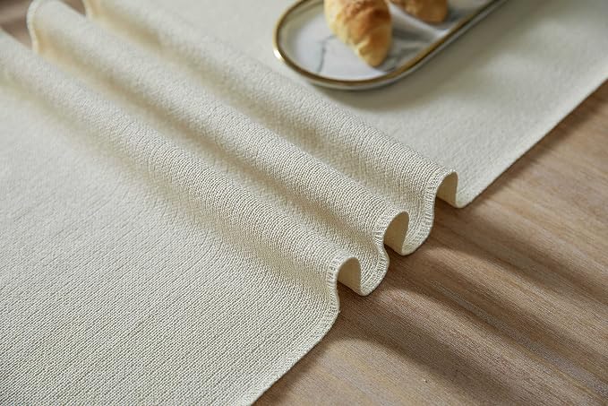 ZeeMart Cream Table Runners 60 Inches Long, Burlap Linen Style Rustic Farmhouse Table Runner, Boho Woven Dining Table Runner, 13x60 Inches, Cream
