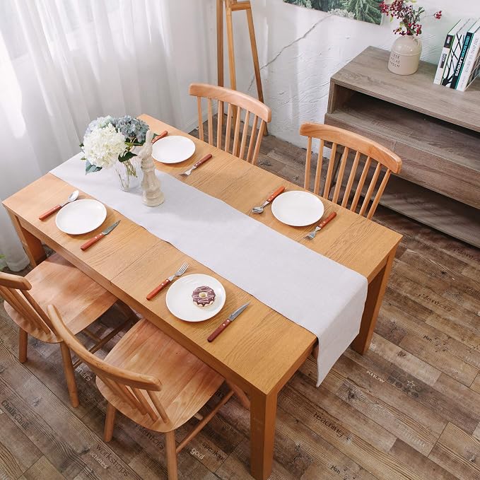 Soft Caddice Faux Linen Table Runner 2 Side for Family Dinners or Gatherings, Indoor or Outdoor Parties, Everyday Use (12 x 108, Seats 8-10 People), Beige