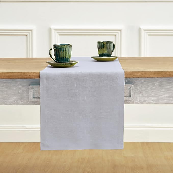 Solino Home Linen Light Grey Table Runner 120 Inches Long - 100% Pure Linen 14 x 120 Inch Table Runner for Spring, Summer - Diana Medium Weight