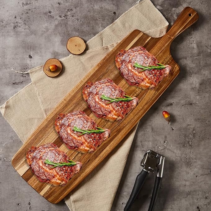 Acacia Wood Cutting Board and Large Charcuterie Board with Handle - Long Serving Board for Veggies, Bread, Cheese Board, Appetizers, and Picnic Celebrations, 24x7 Inch