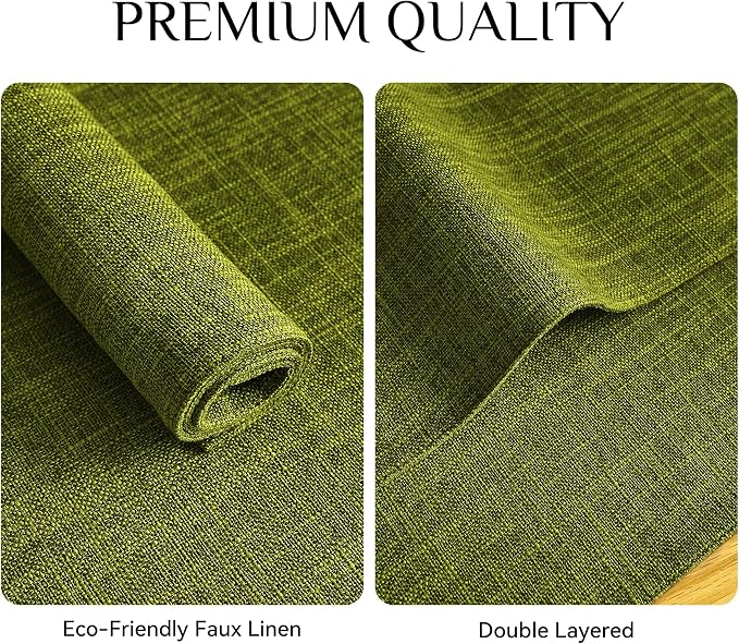 Softalker Faux Linen Placemats Set of 6-12 x 18 Inch, Heat Resistant Double Layered Durable Burlap Farmhouse Place Mats, Non-Slip Washable Rustic Table Mats for Dining, Kitchen, Party（Lime Green