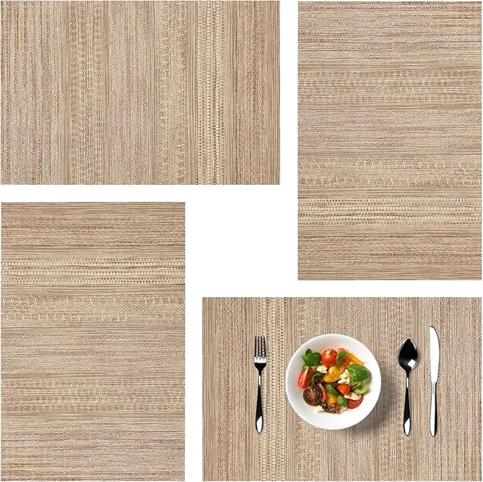 Placemats, Placemats for Dining Table Set of 4, Kitchen Table Mats Heat-Resistant Non-Slip Washable PVC Woven Vinyl Place Mats for Dining Room Table Decoration (Pack of 4, Sandy Gold)