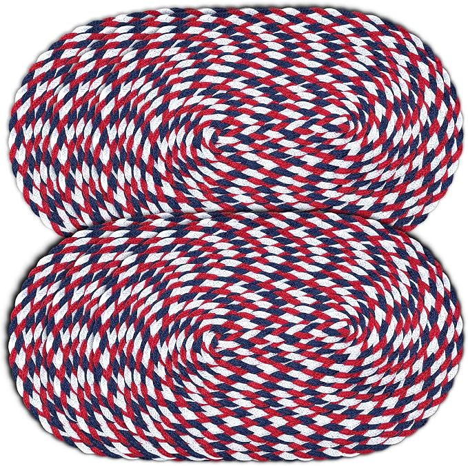 CAIT CHAPMAN HOME COLLECTION Americana July 4th 12"x18"-Oval Braided Woven Polypropylene Plastic Placemats, Set of 6