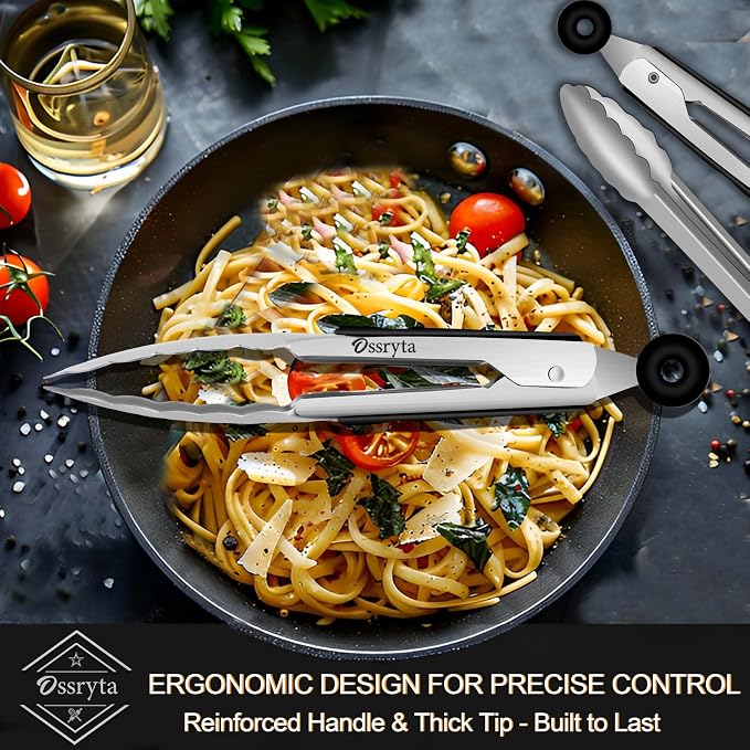 Small Cooking Tong Set of 3 - Mini 7 Inch Stainless Steel Locking Tongs, Heat Resistant to 600°F, Food Grade Kitchen Metal Tong for Food, Salad, Pasta, Steaks, Vegetables - Dishwasher Safe