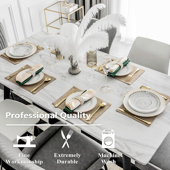Home Brilliant Linen Placemats Set of 8 Heat Resistant Dining Table Cloth Place Mats Kitchen Table Mats Placemats Table Decor, Natural Linen