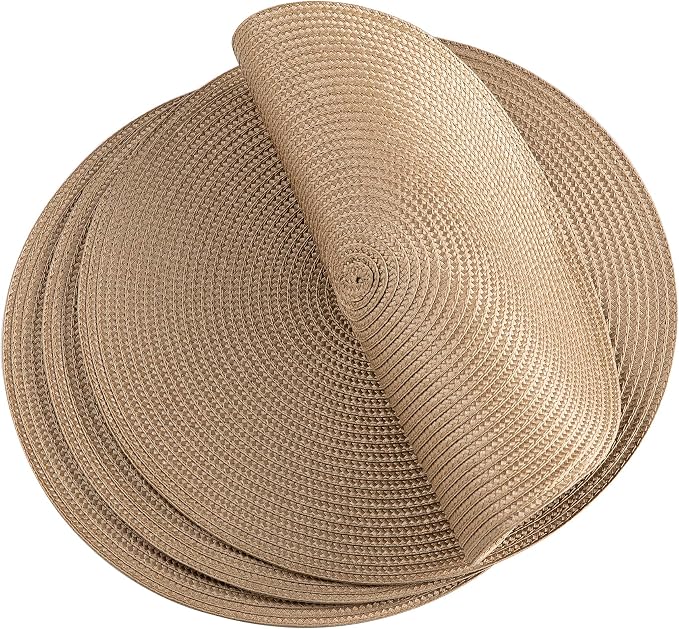 Round Placemats, Crossweave Heat Resistant Classic Woven Round Place Mats Diameter 13.5 inch for Kitchen Table Set of 6 (Brown)