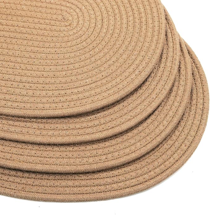 fanquare Khaki Cotton Placemats for Farmhouse Table Decoration Braided Cotton Rope Place Mats for Kitchen Dining Round Woven Table Mats Set of 6
