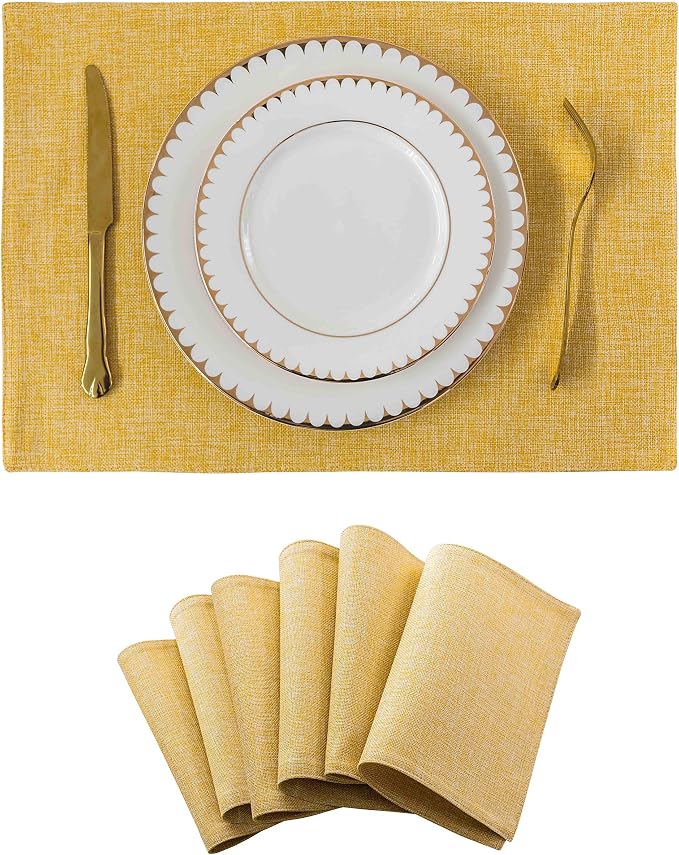 Home Brilliant Dining Placemats Set of 6 Heat Resistant Dining Table Place Mats for Kitchen Table for Placemats Decoration for Dinner Decor, 13 x 19 inches, Yellow
