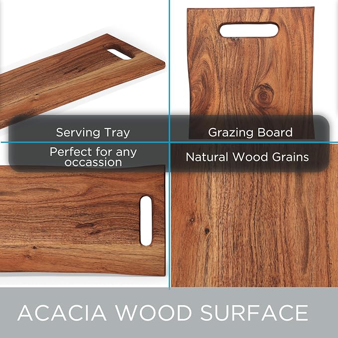 BIRDROCK HOME 27.5" Large Charcuterie Board with Handles | Wooden Cheese Serving Platter for Meat, Appetizers, Food | Grazing Bread Fruit Display for Kitchen | Natural Acacia Wood | Espresso