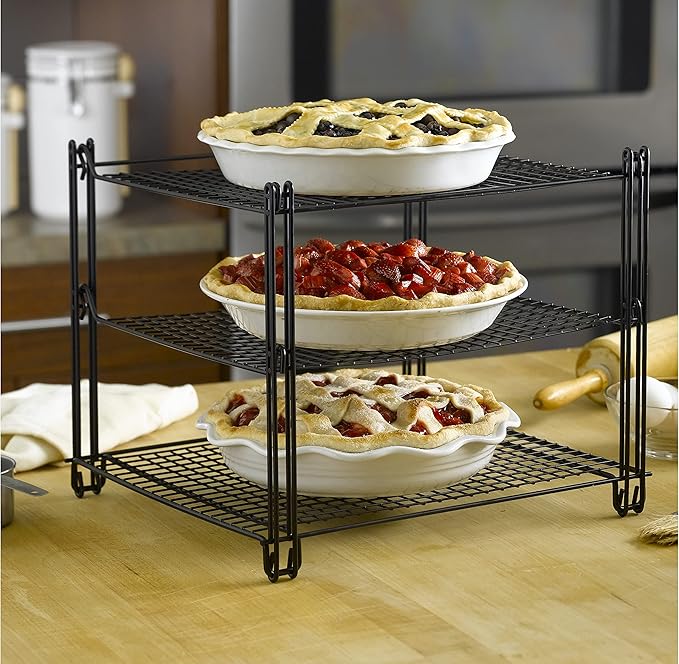 Nifty 3-Tier Cooling Rack – Non-Stick Coating, Wire Mesh Design, Dishwasher Safe, Collapsible Kitchen Countertop Organizer, Use for Baking Cookies, Cakes, Pies