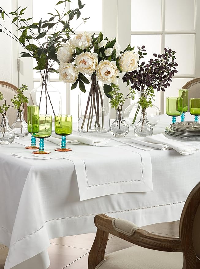Saro Lifestyle Hemstitched Border Table Runner, White, 16"x120"