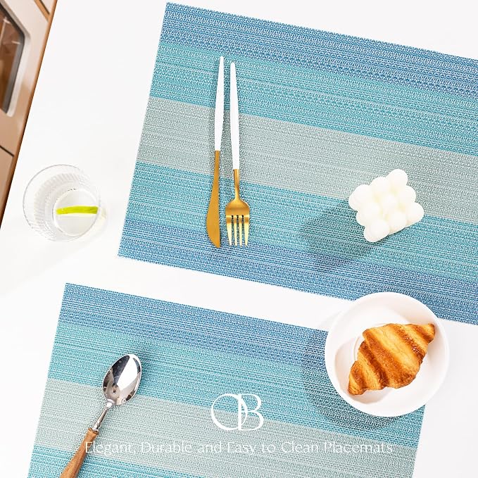 Placemats Set of 8 - Easy Clean Woven Vinyl Placemats for Dining Table, Indoor/Outdoor Place Mats, Washable PVC Table Mats（Ocean Geode）