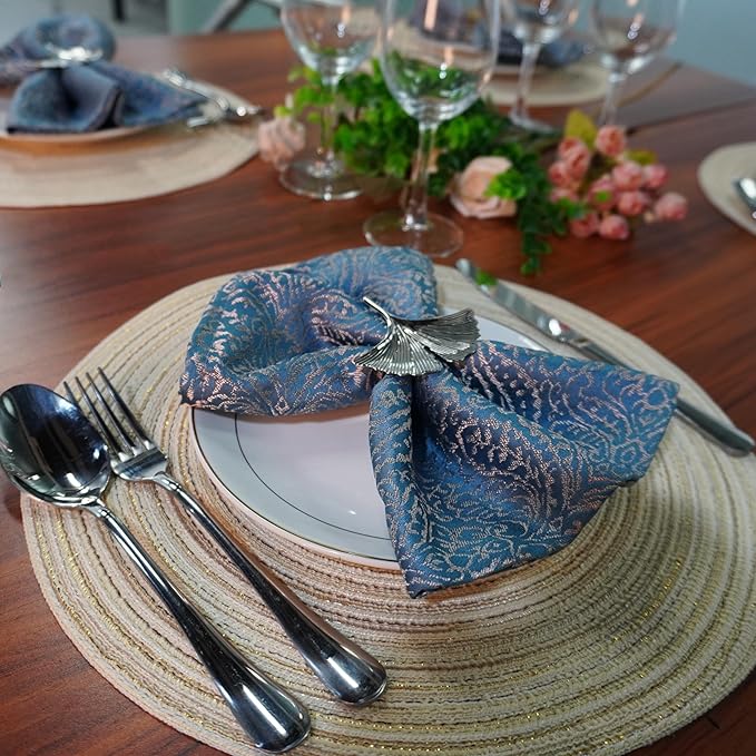Red-A，Placemats,Round Placemats for Dining Table Set of 4 Woven Heat Resistant Non-Slip Kitchen Table Mats Diameter 14 Inch(Cream with Golden Silk)