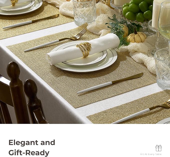 Leetaltree Gold Placemats Set of 24 - Heat Resistant Non-Slip Place mats for Dining Table, Washable Durable PVC Vinyl Woven Table Mats(Luxury Gold, 24)