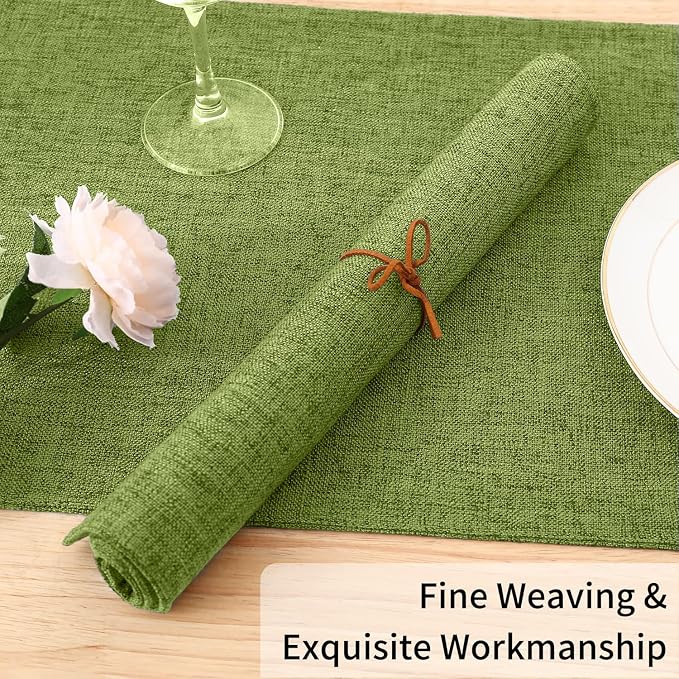 Homaxy Cloths Placemats for Dining Table Set of 6, Heat Resistant Washable Cotton Linen Blend Table Mats, Easy to Clean Place Mats for Indoor Outdoor Party Kitchen Decoration, 13" x 19", Grass Green