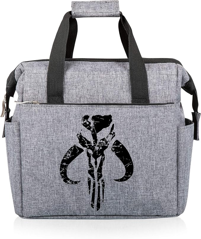 PICNIC TIME Star Wars Mandalorian Mythosaur Skull On The Go Lunch Bag, Soft Cooler Lunch Box, Insulated Lunch Tote, Leak-Resistant Work Lunchbox, Reusable Thermal Cooler Bag, (Heathered Gray)