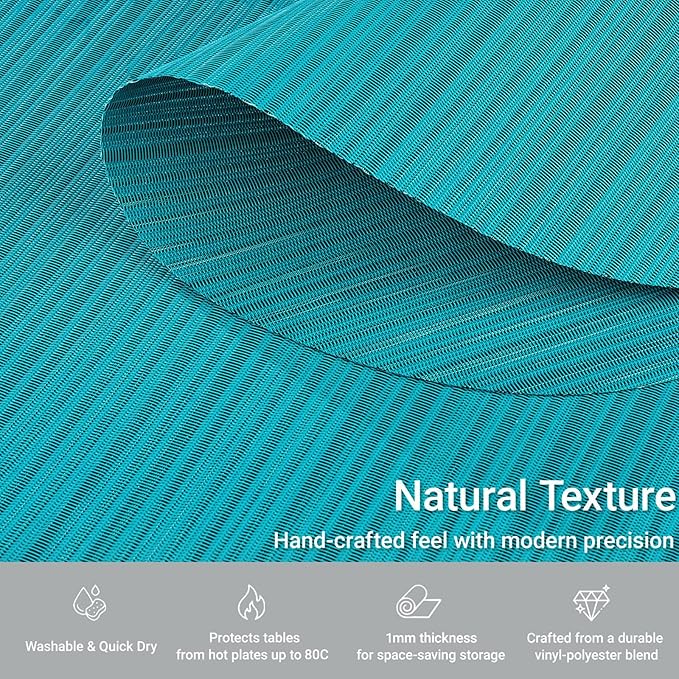 AHHFSMEI Round Placemats Set of 6 Woven Vinyl Non-Slip Heat Resistant Stain Resistant Easy Clean Place mats for Dining Table(Turquoise)