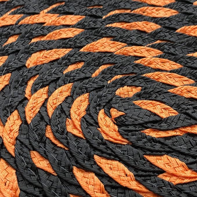 CAIT CHAPMAN HOME COLLECTION Halloween 12"X18" Orange Black Dual-Color Oval Braided Woven Polypropylene Plastic Placemats, Set of 6