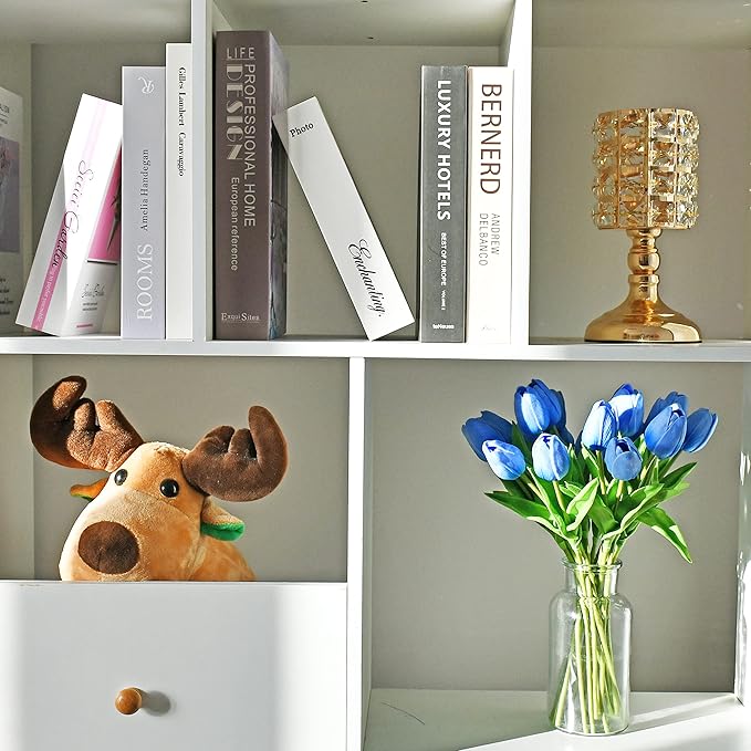 Mandy's Light Blue Artificial Tulips Flowers Centerpiece, 13.5" Lifelike PU Fake Floral Stems 20pcs for Kitchen Island & Dining Table, Spring Decor for Easter