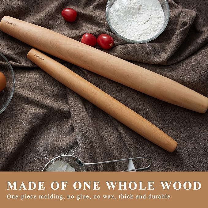 Bamber Wood French Rolling Pin for Baking Small Wooden Rolling Dowel Stick Dough Roller for Cookie Dumpling Pastry Pizza Tortilla, 13.4'' by 1.2''