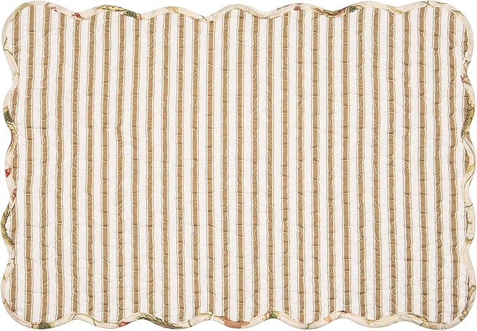 C&F Home Bailey Vintage Quilted 100% Cotton Set of 6 Placemats 13" x 19" Versatile Floral Spring Springtime Fall Autumn Harvest Jacobean Kitchen Tabletop Reversible Machine Wash Scalloped Decor
