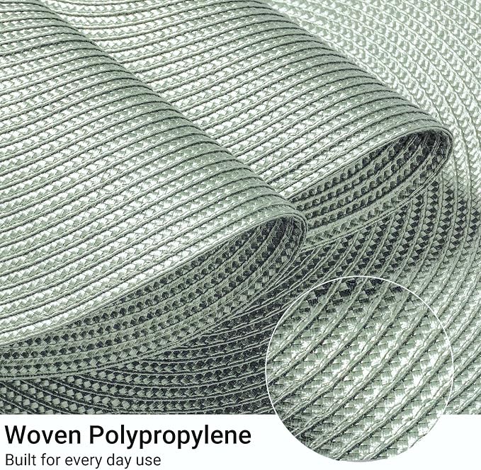 FunWheat Round Braided Placemats Set of 6 Place Mats for Dining Tables Woven Washable Non-Slip Table mats 15 inch(Fog Green, 6pcs)